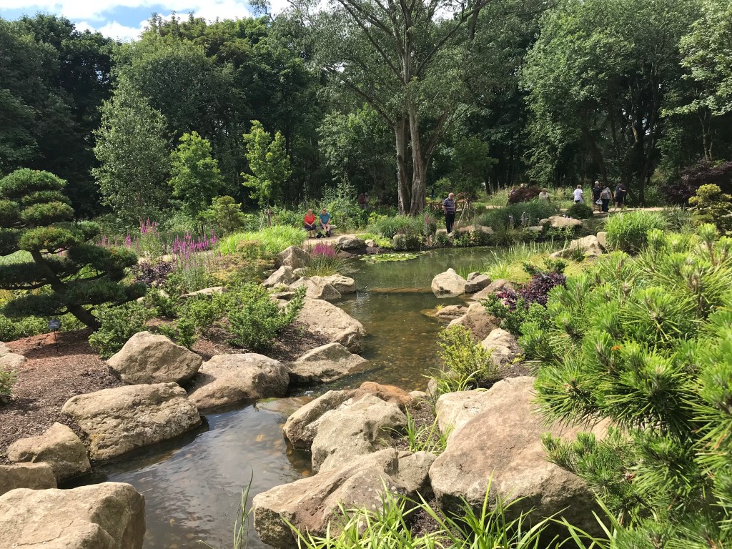 The winding Chinese stream through RHS Bridgewater - taken during the Stonehouse Gardening Club annual trip to an RHS garden.